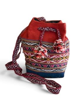 Woven Textile Drawstring Bucket Bag